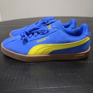 Puma Kids Blue Suede Sneakers with Yellow Formstrip